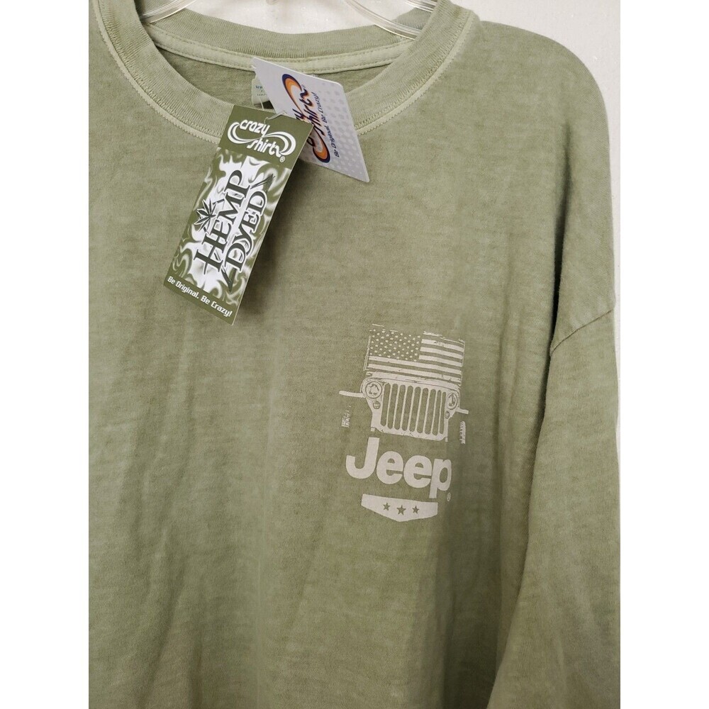 Crazy Shirts Hemp Dyed Jeep Shirt Long Sleeves Mens Sz L Green Front Back Print - Picture 4 of 16